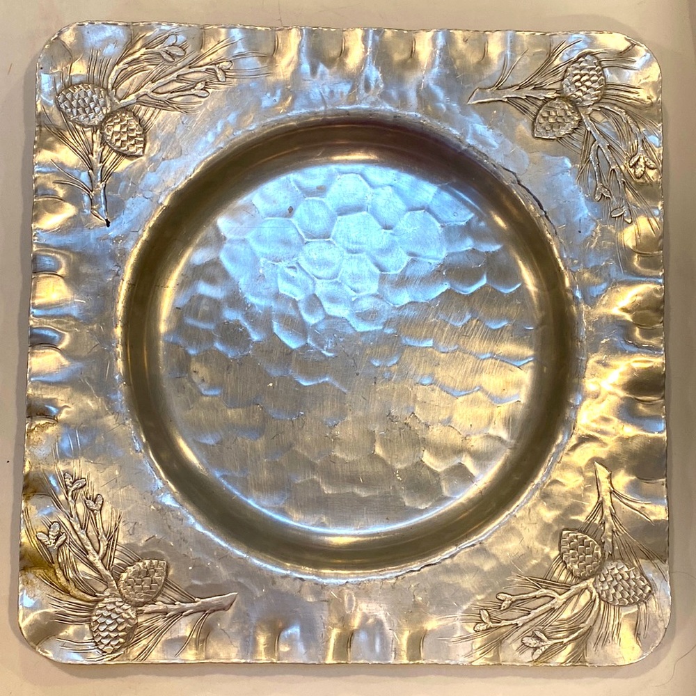 EVERLAST hand forged aluminum 11.5” square pine cones corners mid century 50’s